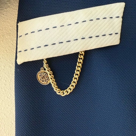 Julie Miller Vintage Chain Pocket Blue and White Vneck Dress 70’s - Picture 6 of 9